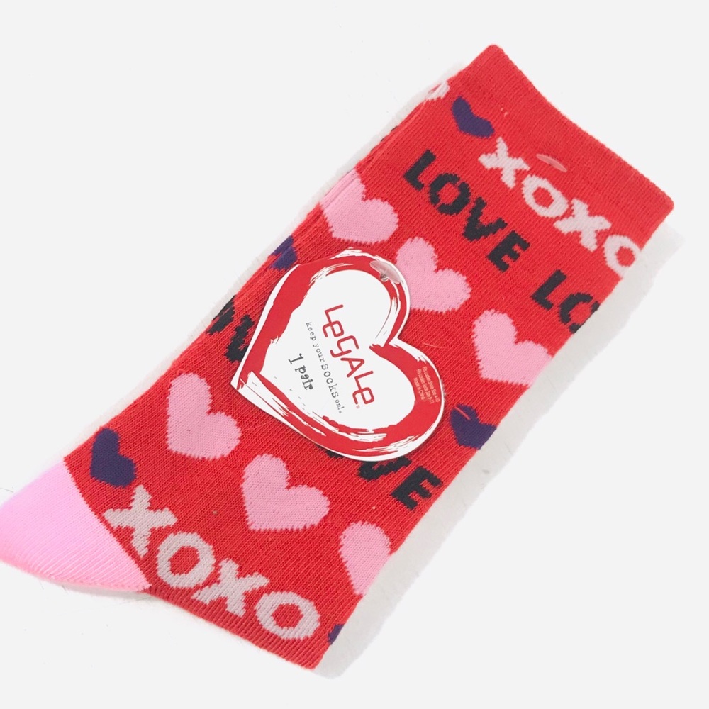 LeGale Love XOXO Valentines Day Socks, Red, Pink